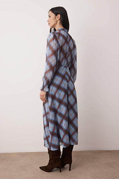 Trendyol Collection Multi-Colored Plaid Lined Woven Dress with Tie Detail Twoaw26El00306