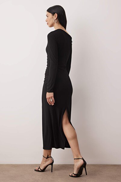 Trendyol Collection Black Accessory Detailed Knitted Maxi Lined Dress Tpraw26El00111