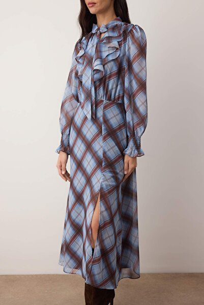 Trendyol Collection Multi-Colored Plaid Lined Woven Dress with Tie Detail Twoaw26El00306