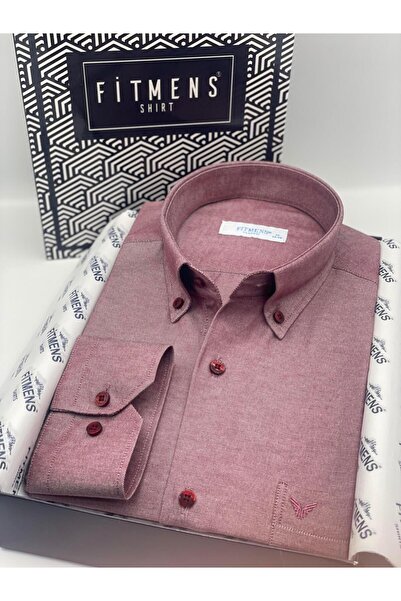Fitmens Classic Long Sleeve Cotton Collared Buttoned Gift Boxed Easy-Iron Men's Shirt Fs-003897 - Burgundy
