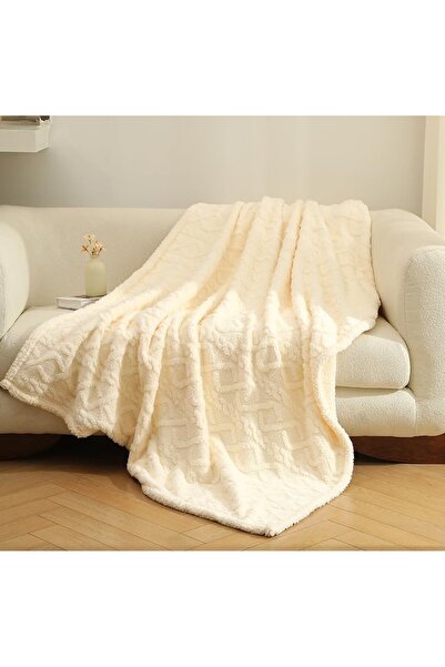 Dormitorul de Vis Double Cocolino Knitted-type Blanket with Sherpa Fur — Ecru 200×230 cm