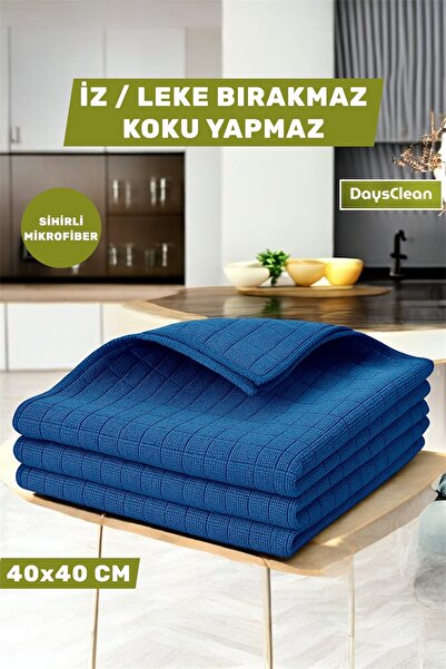 DaysClean 3'lü Mikrofiber Temizlik Bezi | Mutfak Cam Araba Yer Bezi | Bulaşık Kurulama Bezi |40X40|