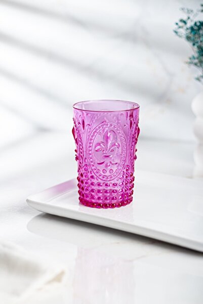 EWs Pink Acrylic Glass Set of 6 - Short and Soft Drink Coffee Glass 400 ml