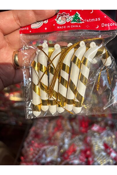 Deniz Party Store Ornament de copac cu baston din plastic din aur alb de Anul Nou din 6 piese