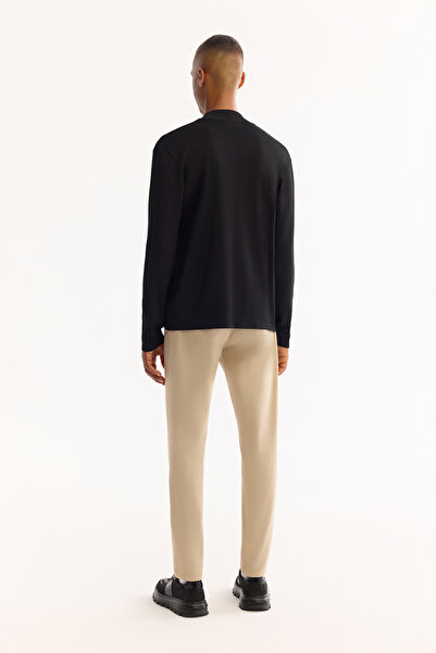 Avva Men's Black Polo Neck Full Zipper Pattern Detailed Rayon Cardigan A52Y5013