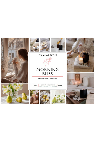 OEM Scented Soy Candle with Wooden Wick, Flaming Scent, Morning Bliss, Pear and Freesia, 165 g
