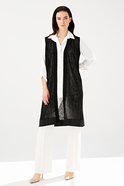 Butik Triko Floral Patterned Long Knitwear Vest