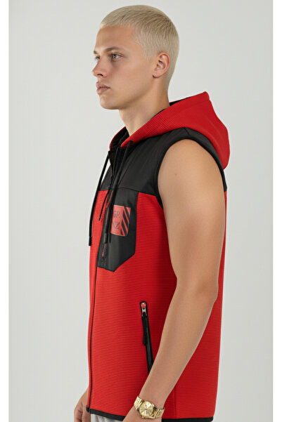 DAVID&GERENZO Червоний чоловічий одяг з капюшоном з міксом тканин