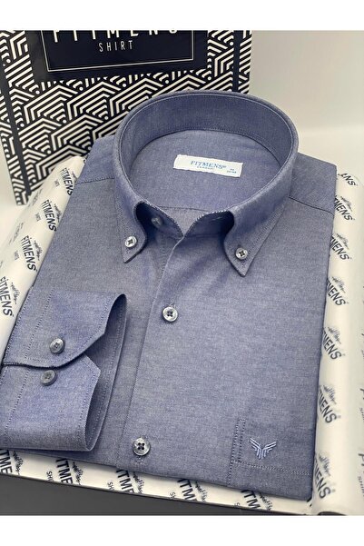 Fitmens قميص رجالي كلاسيكي بأكمام طويلة وياقة قطنية وأزرار مع علبة هدايا سهلة الكي FS-003897 - إنديج