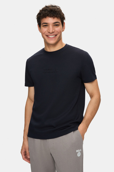 UCLA Ανδρικό μπλουζάκι CANARY Navy Blue Crew Neck Seersucker με τυπωμένο Standard Fit