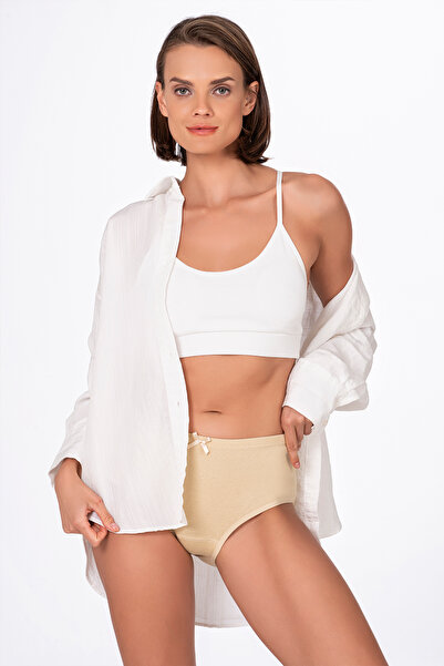 Kompedan Kadın Yüksek Bel Pamuklu Ribana Slip Külot 3'lü Paket – Esnek & Rahat | Ten K0305