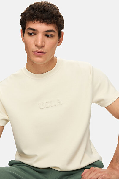 UCLA Ανδρικό μπλουζάκι CANARY Bone Color Crew Neck με τύπωμα Standard Fit
