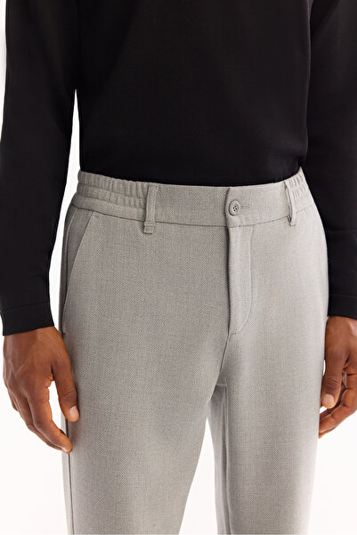 Avva Men's Light Gray Easy-Iron Slim Fit Trousers with Elastic Sides A52Y3040