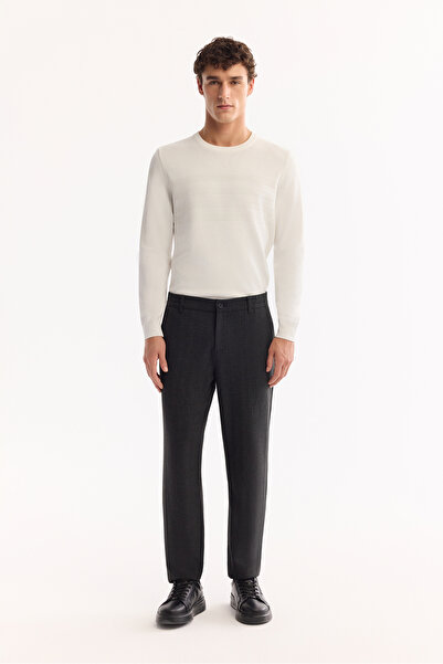 Avva Men's Anthracite Easy-Iron Slim Fit Trousers with Elastic Sides A52Y3040