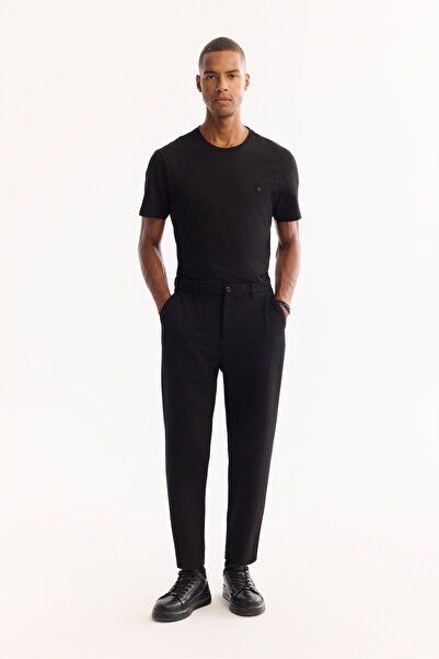 Avva Men's Black Diagonal Patterned Carrot Fit Knitted Trousers A52Y3061