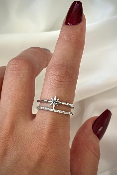 Leo'Stone Special Design Star Model Double Thin Half Round Zircon Stone Adjustable Women's Ring