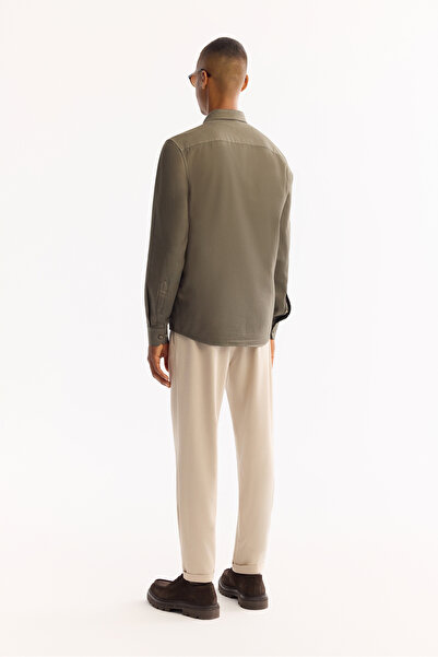 Avva Men's Dark Khaki Button down Collar Cotton Soft Touch Regular Fit Shirt B002036