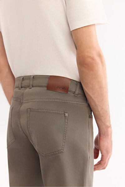 Avva Men's Gray Khaki Classic Waist Soft Touch Cotton Slim Fit Trousers B003038