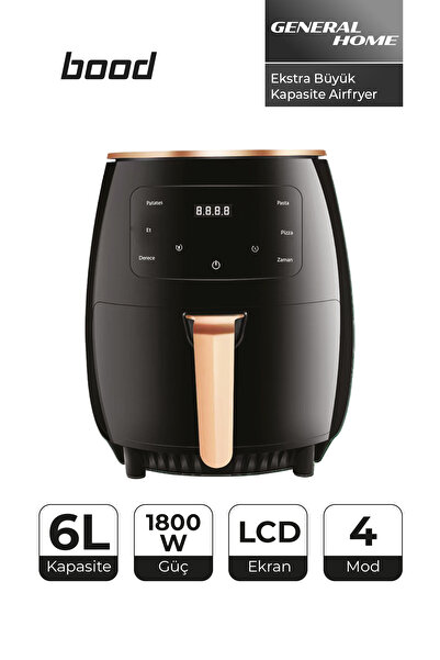 Bood 6L Airfryer | 1800W Ekstra Büyük Kapasite, LCD Ekranlı, 4 Modlu Yağsız Fritöz
