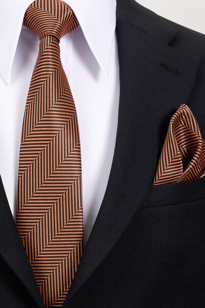 Esgue Hand Made 8 cm Striped Tile & Black Tie & Handkerchief