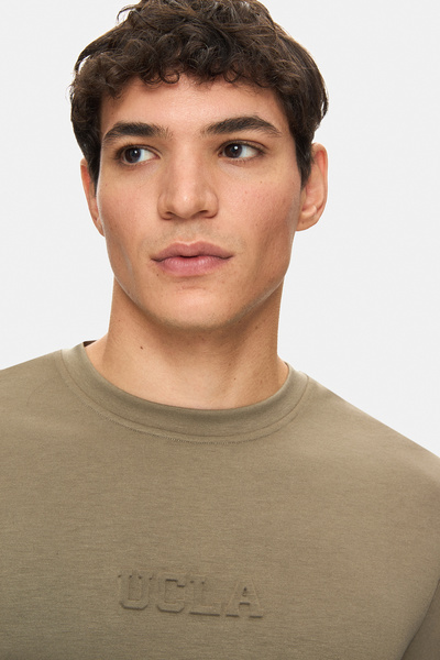 UCLA Canary Khaki Crew Neck Seersucker Printed Standard Fit Men's Tshirt