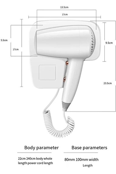 Denx Professional Wall-Mounted Hair Dryer 1250W, Low Noise & Constant Temperature Control, DX1398