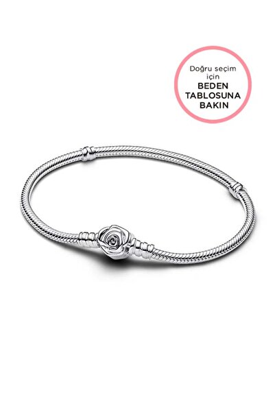 Pandora Moments Açan Gül Klipsli Yılan Zinciri Bileklik