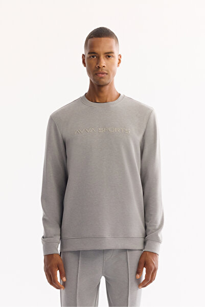Avva Men's Gray Crew Neck Soft Touch Printed Regular Fit Sweatshirt A52Y1334