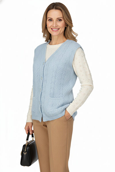 Oppland Зимова жіноча жилетка - блискуча, м'яка бавовняна трикотажна тканина, на ґудзиках спереду та з кишенями, зручна модель