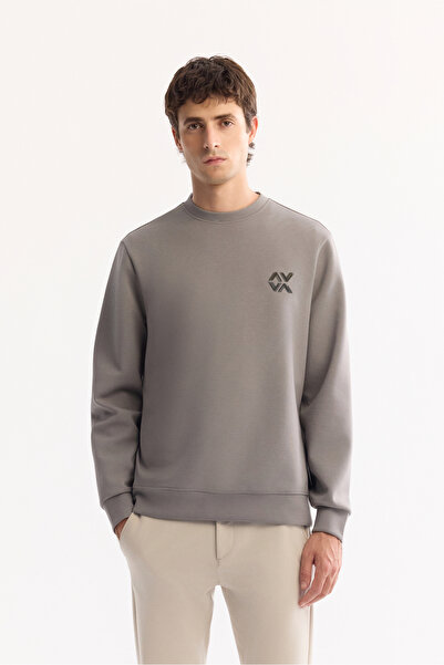 Avva Ανδρικό φούτερ με λαιμόκοψη σε γκρι βαμβακερό χρώμα, διπλό ελαστικό, βασική κανονική εφαρμογή A52Y1328