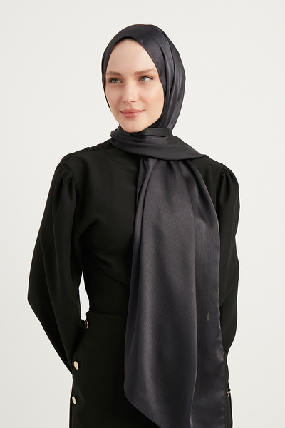 Şaless Dark Smoked Hijab Women's Evening Dress - Janjan Crinkle Shawl, 70X190Cm