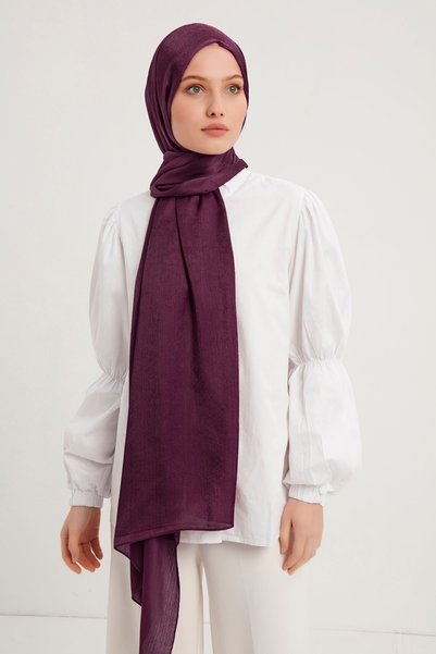 Şaless شال فستان سهرة مجعد للنساء المحجبات - لون البرقوق - 70x190 سم