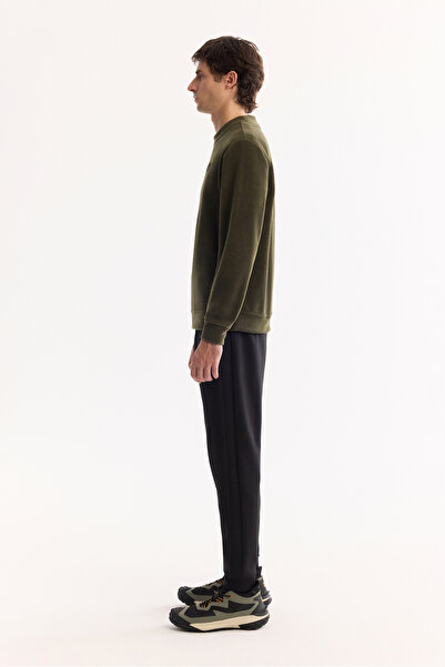 Avva Men's Khaki Crew Neck Soft Touch Printed Fleece Regular Fit Sweatshirt A52Y1269