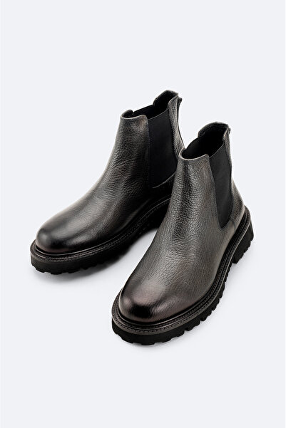 Avva Men's Anthracite 100% Leather Flexible Sole Chelsea Boots A52Y8001