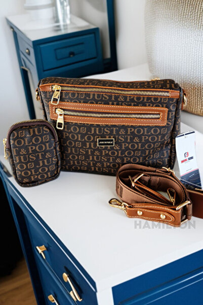 HAMILTON Αυθεντική γυναικεία τσάντα ώμου με ρυθμιζόμενο λουράκι με τρία μάτια, μαλακό δέρμα με μοτίβο κομψής υφής