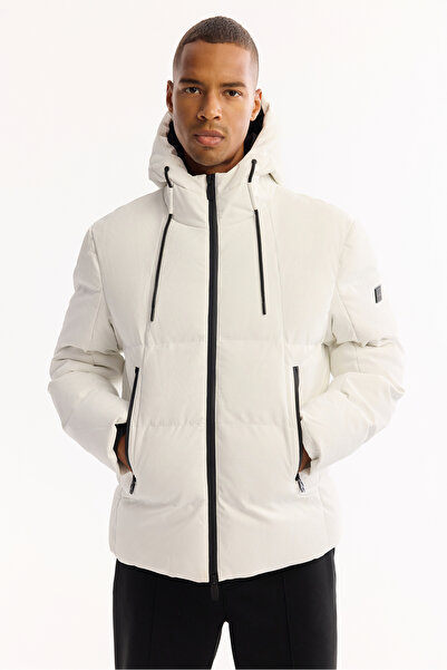 Avva Men's White Hooded Water Repellent Windproof -7 ° C Durable Inflatable Comfort Fit Coat A52Y6184
