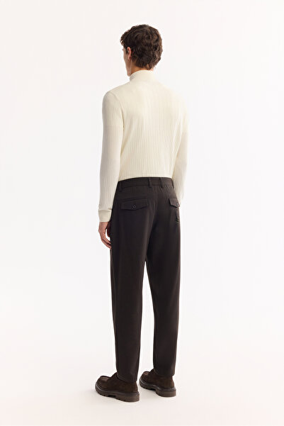 Avva Men's Brown Classic Waist Wool Blend Soft Touch Carrot Fit Pants A52Y3012