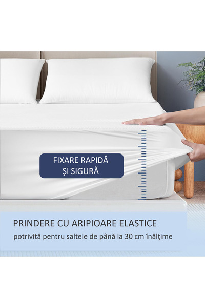 FizioTab Husa Protectie Saltea Impermeabila FizioTab®, 160x200x30cm, Matlasata cu Vascoza din Bambus, Alb