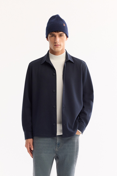 Avva Men's Navy Blue Classic Collar Rayon Blend Comfort Fit Shirt Jacket A52Y2043