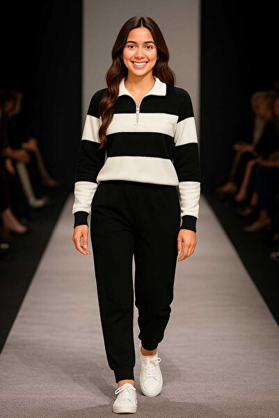 LiyAdaCo طقم بدلة رياضية فاخرة للجنسين باللونين الأسود والأبيض مع ياقة بولو