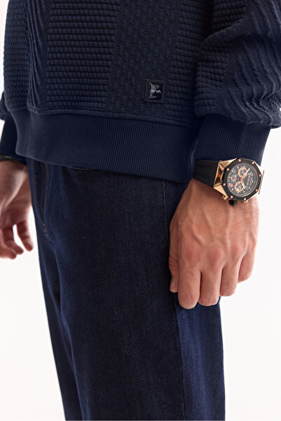 Avva Чоловічий синій светр з еластаном, з коміром-стійкою, регулярного крою A52Y1220