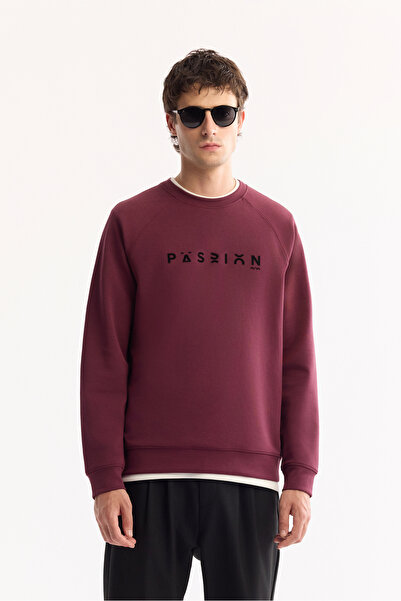 Avva Men's Plum Crew Neck Cotton Bi-Stretch Printed Regular Fit Sweatshirt A52Y1249