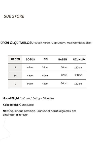 Sue Store Black Corset Maxi Shirt Dress with Pocket Detail