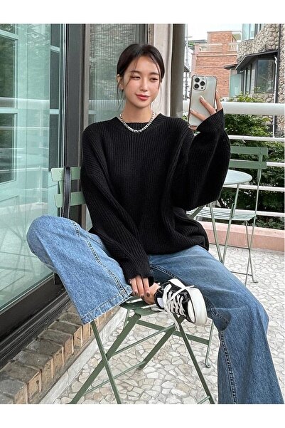 Dier Moda Γυναικείο πουλόβερ Σελανίκης Πλεκτό Μαύρο oversized , Γυναικείο πουλόβερ