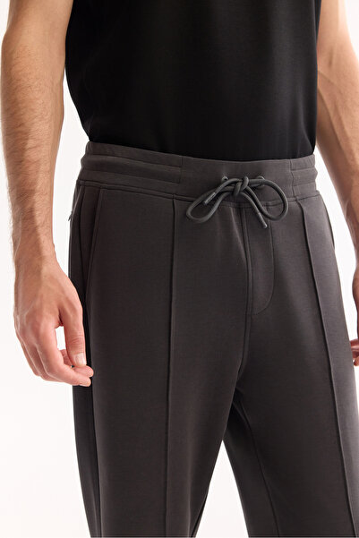 Avva Men's Anthracite Elastic Waist Lace-Up Soft Touch Bi-Stretch Regular Fit Sweatpants A52Y3406