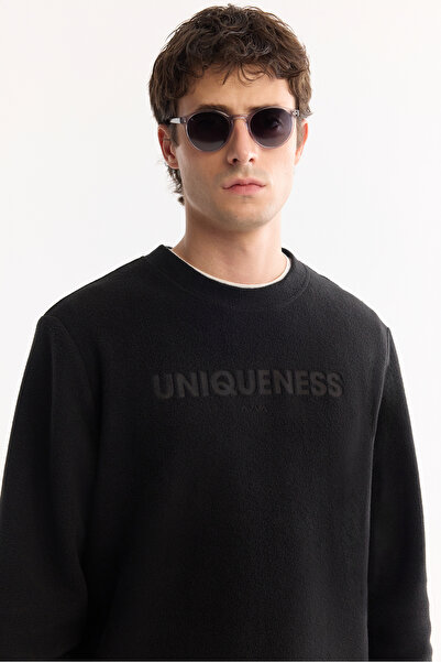 Avva Ανδρικό φούτερ με μαύρο λαιμόκοψη Soft Touch με τύπωμα Fleece Regular Fit A52Y1269