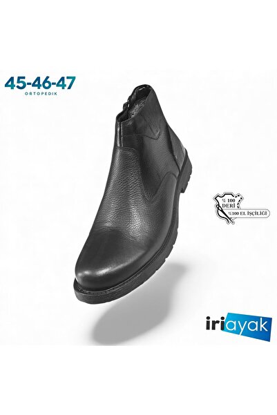 İriayak Erkek Siyah %100 Hakiki Deri Büyük Numara Bot Ayakkabı 45-46-47