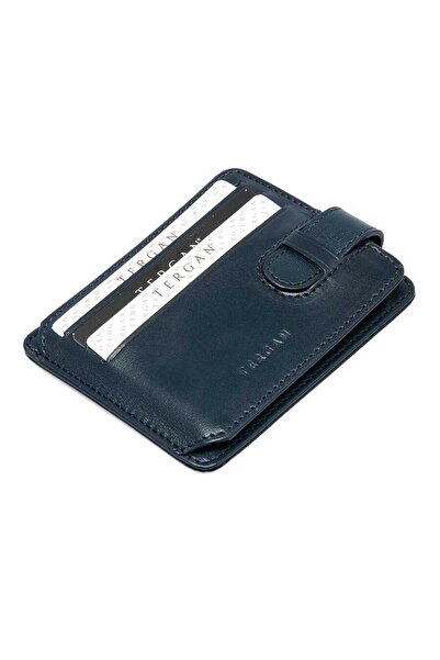 Tergan Navy Blue Genuine Leather Men's Credit Card Holder - S1Kk00001533-H86