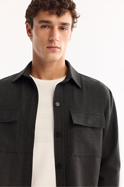 Avva Men's Anthracite Classic Collar Easy-Iron Comfort Fit Shirt Jacket A52Y2104