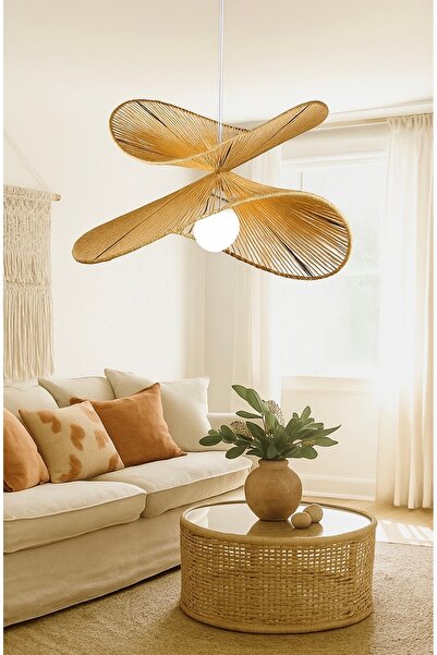 burenze Modern Boheme Rustik Hasır Sarkıt Avize Salon Yatak Odası Avize Rattan Avize